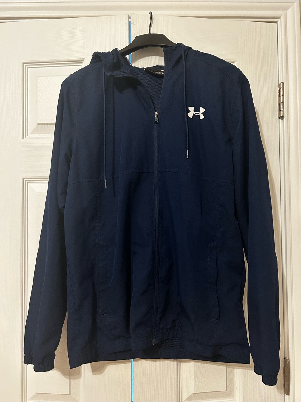 Mens Navy HeatGear Windbreaker Full Zip With Hood